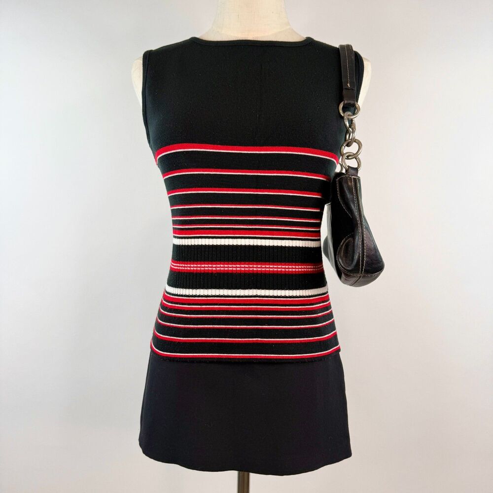 Retro Cyber Y2K Sleeveless Papaya Red Black Stripped Tank Top/Cami Size L